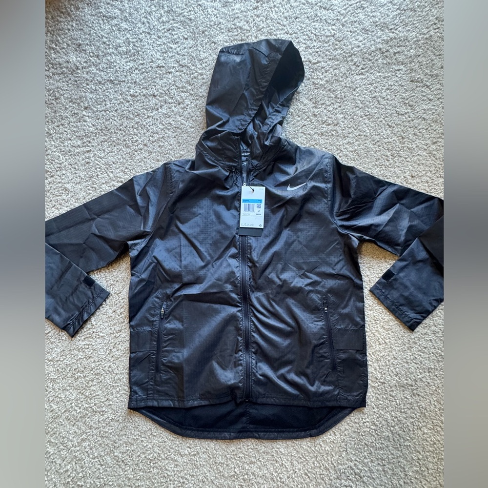 Nike Essential Womens Medium Black Running Hooded Full-Zip Jacket CU3217-010 NEW